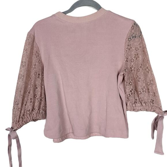 See by Chloe Lace Sleeve Pink Bateau Neck Top Size Small - Picture 4 of 8